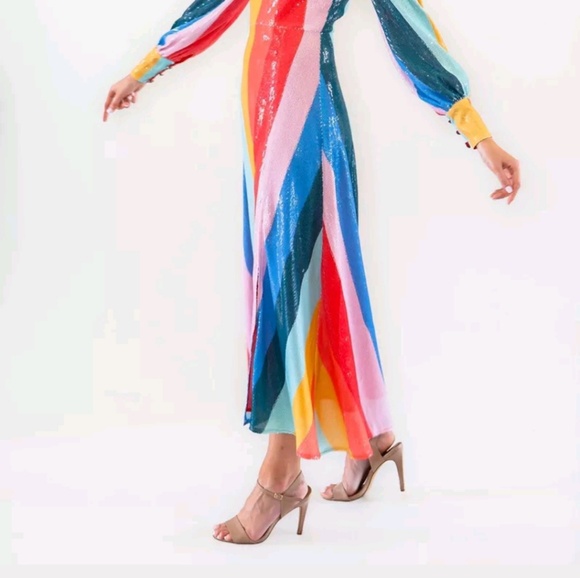 Olivia Rubin Maddie Sequin Rainbow Midi Dress 4 - Picture 4 of 9